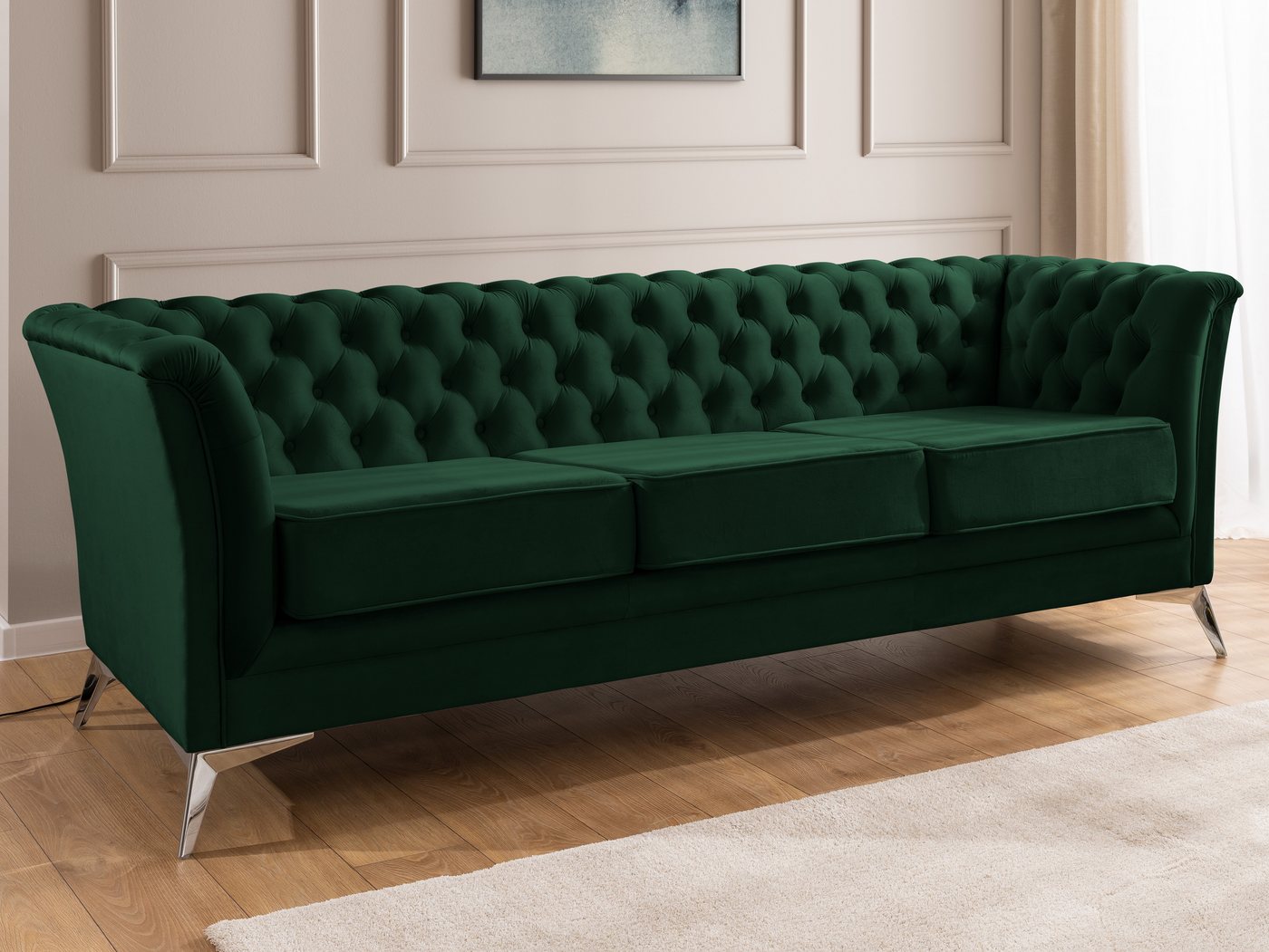 S-Style Möbel Chesterfield-Sofa Whitby, 3-Sitzer aus Samt mit goldenen, silbernen oder schwarzen Füßen, mit Wellenfederung von S-Style Möbel