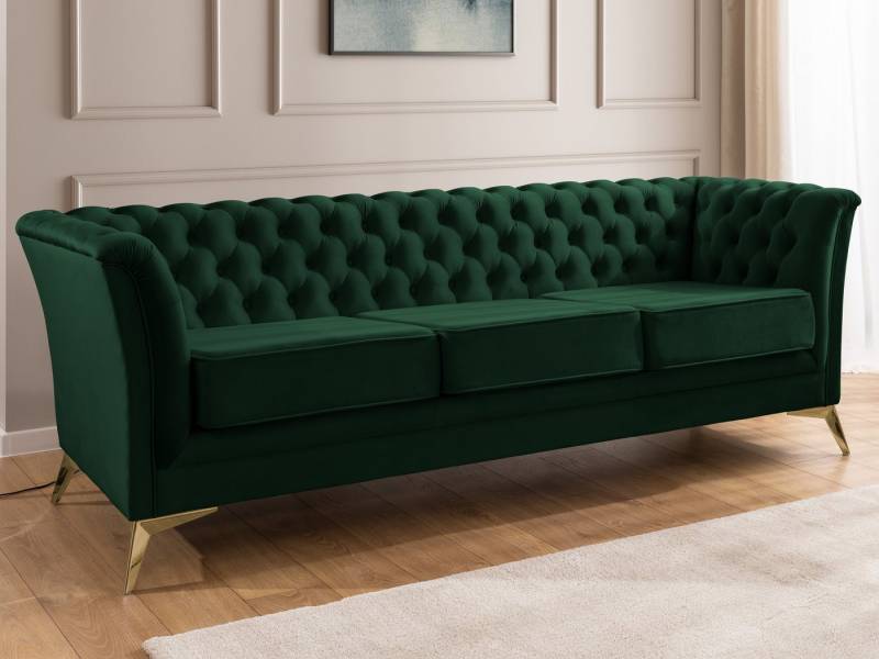 S-Style Möbel Chesterfield-Sofa Whitby, 3-Sitzer aus Samt mit goldenen, silbernen oder schwarzen Füßen, mit Wellenfederung von S-Style Möbel
