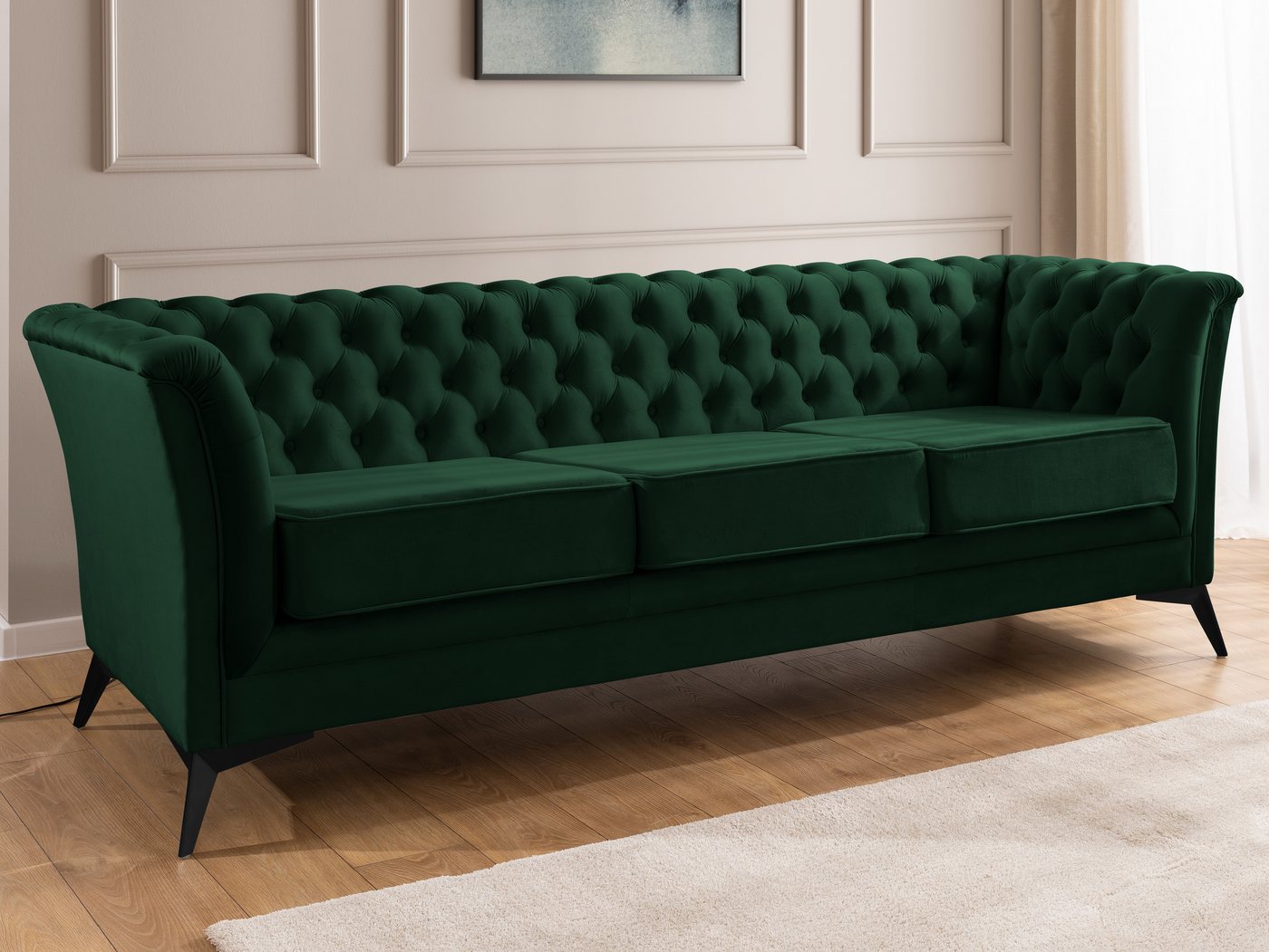 S-Style Möbel Chesterfield-Sofa Whitby, 3-Sitzer aus Samt mit goldenen, silbernen oder schwarzen Füßen, mit Wellenfederung von S-Style Möbel