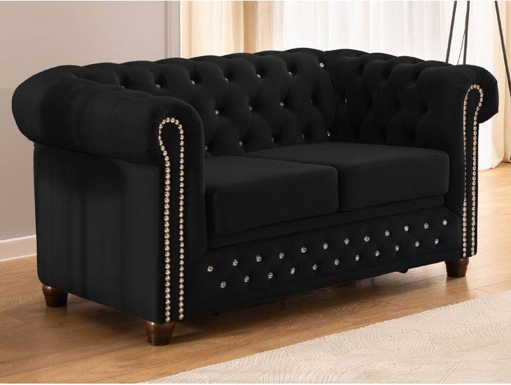 S-Style Möbel Cleo Blink - Chesterfield 2-Sitzer Sofa mit Schlaffunktion aus Samt mit Kristallsteppung und braunen Massivholzfüßen - Schwarz S-Style Möbel Cleo Blink - Chesterfield 2-Sitzer Sofa mit Schlaffunktion aus Samt mit Kristallsteppung und braunen Massivholzfüßen - Schwarz von S-Style Möbel
