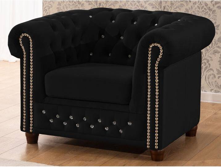 S-Style Möbel Cleo Blink - Chesterfield Sessel aus Samt mit Kristallsteppung und braunen Massivholzfüßen - Schwarz S-Style Möbel Cleo Blink - Chesterfield Sessel aus Samt mit Kristallsteppung und braunen Massivholzfüßen - Schwarz von S-Style Möbel