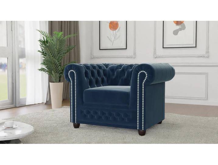 S-Style Möbel Cleo - Chesterfield Sessel aus Samt-Stoff mit Holzfüßen - Marineblau S-Style Möbel Cleo - Chesterfield Sessel aus Samt-Stoff mit Holzfüßen - Marineblau von S-Style Möbel