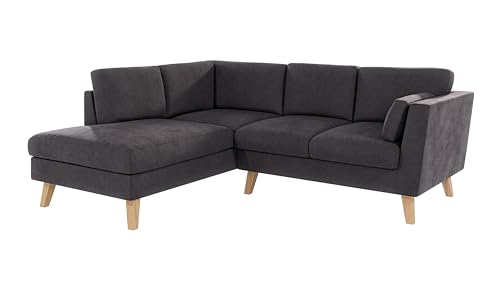 S-Style Möbel Eckcouch Sofa Ecksofa 221 x 186 x 90 cm Mit Kissen Couch Holzbeine Buchenholz Mikrofaser Links Freistehend Henry Graphit von S-Style Möbel