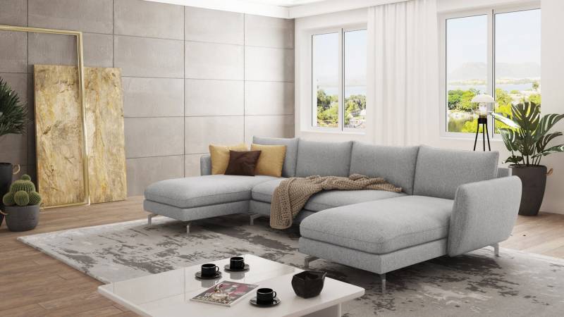 S-Style Möbel Wohnlandschaft Benita mit Silber Metall Füßen, Mit Wellenfederung von S-Style Möbel