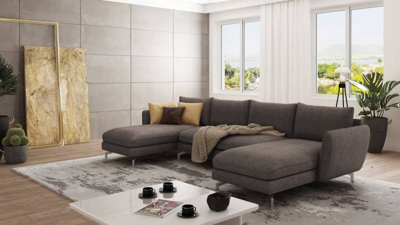 S-Style Möbel Wohnlandschaft Benita mit Silber Metall Füßen, Mit Wellenfederung von S-Style Möbel