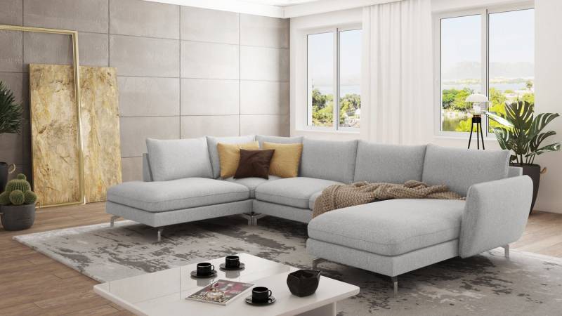 S-Style Möbel Wohnlandschaft Benita mit Silber Metall Füßen, Ottomane links oder rechts bestellbar, mit Wellenfederung von S-Style Möbel