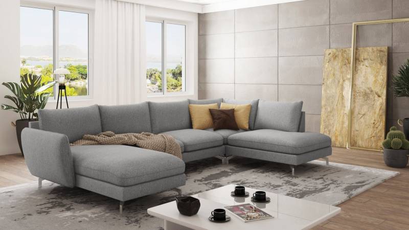 S-Style Möbel Wohnlandschaft Benita mit Silber Metall Füßen, Ottomane links oder rechts bestellbar, mit Wellenfederung von S-Style Möbel