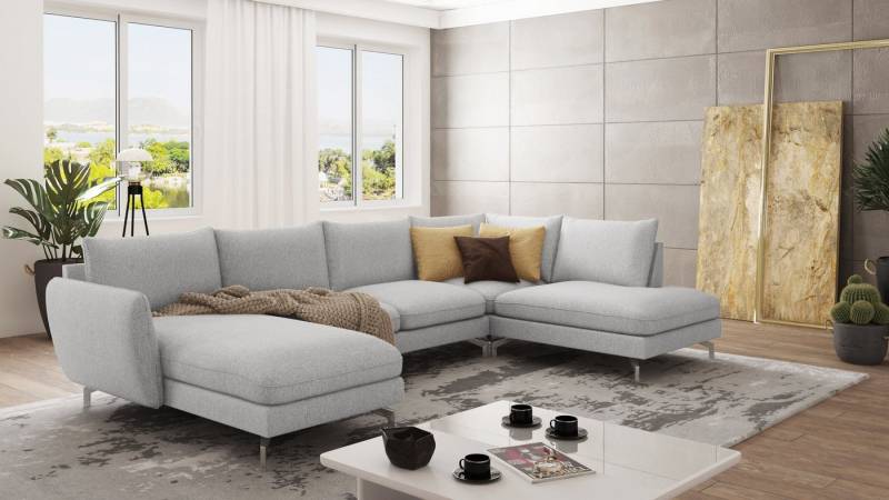 S-Style Möbel Wohnlandschaft Benita mit Silber Metall Füßen, Ottomane links oder rechts bestellbar, mit Wellenfederung von S-Style Möbel