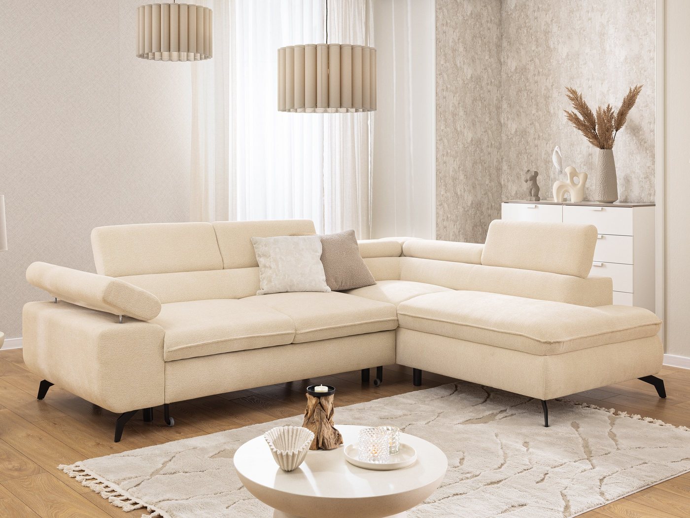 S-Style Möbel Ecksofa Bonnie mit Schlaffunktion Bettkasten und Kopfteilverstellung, mit Wellenfederung, Chenille-Stoff S-Style Möbel Ecksofa Bonnie mit Schlaffunktion Bettkasten und Kopfteilverstellung, mit Wellenfederung, Chenille-Stoff von S-Style Möbel