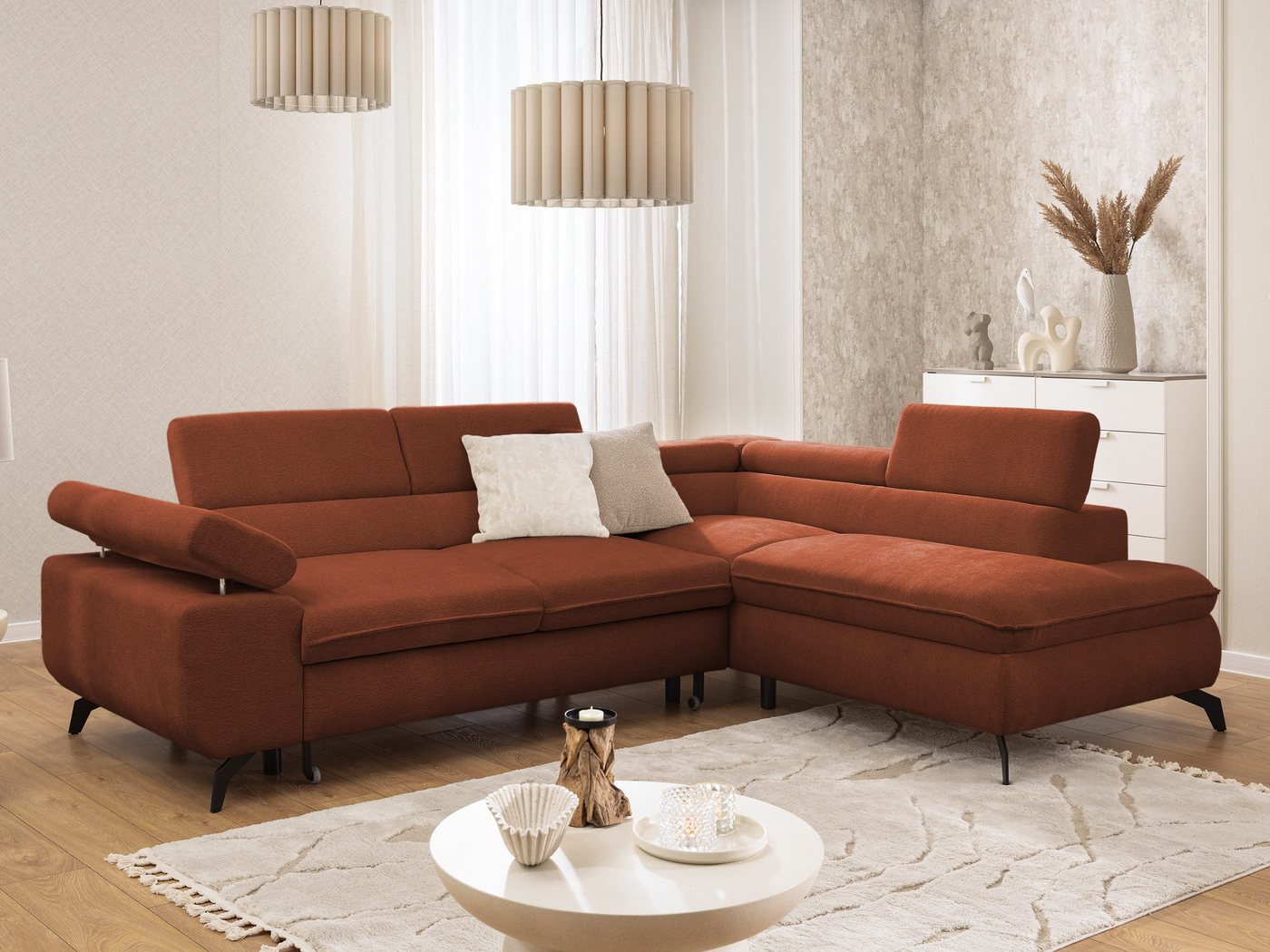 S-Style Möbel Ecksofa Bonnie mit Schlaffunktion Bettkasten und Kopfteilverstellung, mit Wellenfederung, Chenille-Stoff S-Style Möbel Ecksofa Bonnie mit Schlaffunktion Bettkasten und Kopfteilverstellung, mit Wellenfederung, Chenille-Stoff von S-Style Möbel