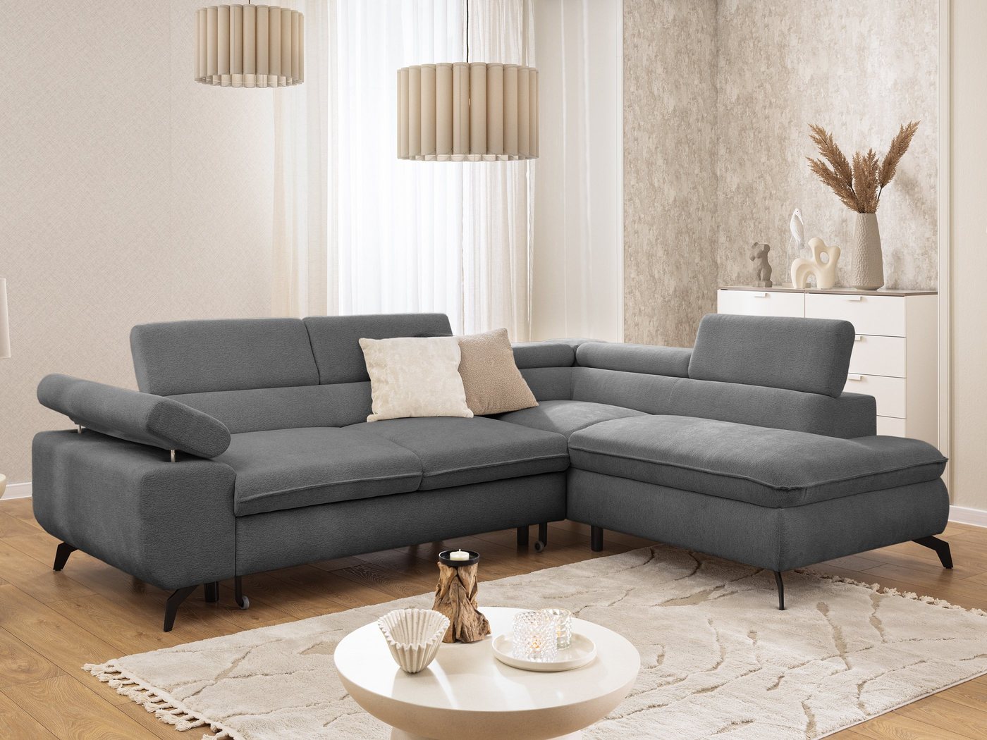 S-Style Möbel Ecksofa Bonnie mit Schlaffunktion Bettkasten und Kopfteilverstellung, mit Wellenfederung, Chenille-Stoff S-Style Möbel Ecksofa Bonnie mit Schlaffunktion Bettkasten und Kopfteilverstellung, mit Wellenfederung, Chenille-Stoff von S-Style Möbel