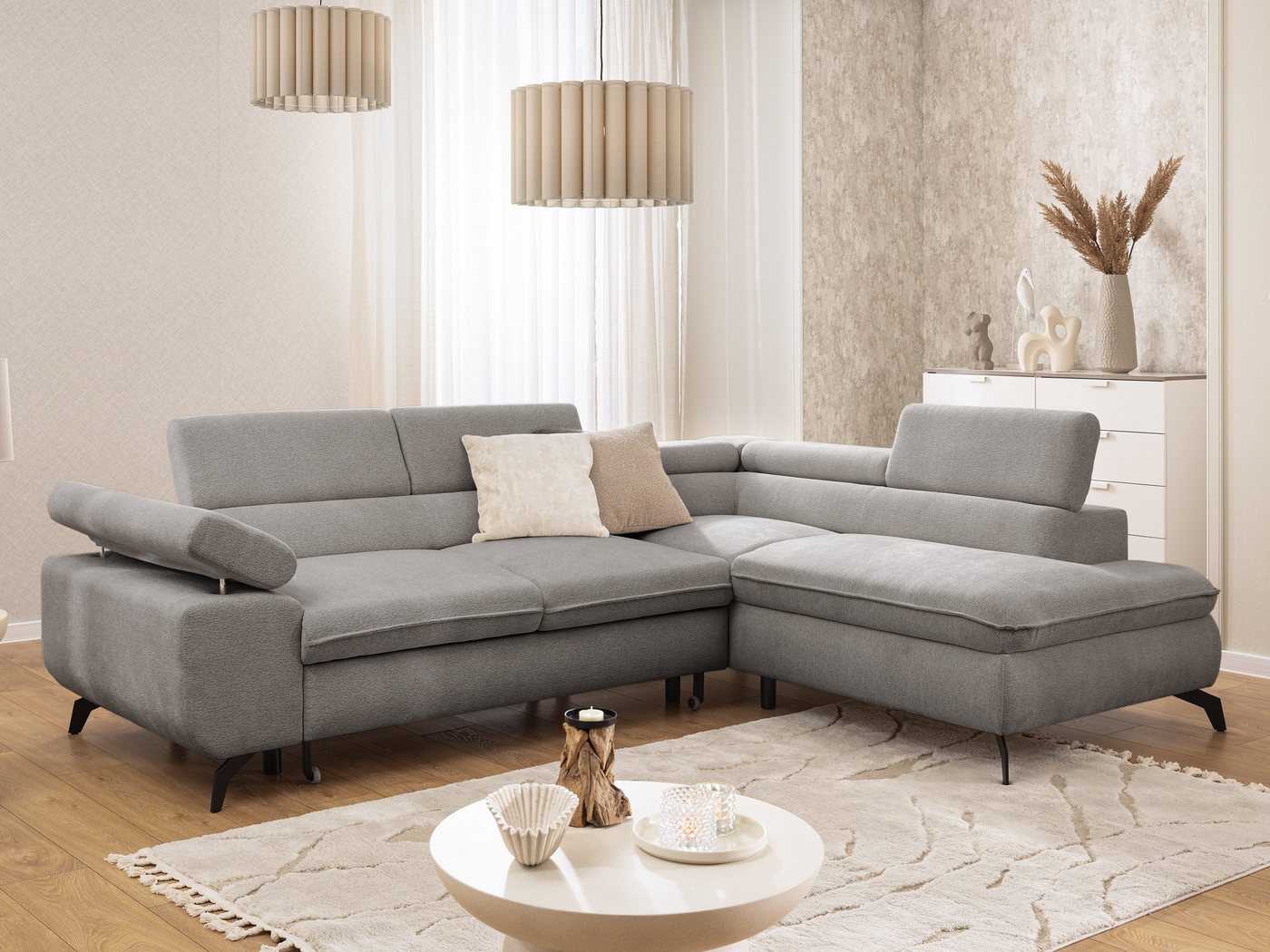 S-Style Möbel Ecksofa Bonnie mit Schlaffunktion Bettkasten und Kopfteilverstellung, mit Wellenfederung, Chenille-Stoff S-Style Möbel Ecksofa Bonnie mit Schlaffunktion Bettkasten und Kopfteilverstellung, mit Wellenfederung, Chenille-Stoff von S-Style Möbel