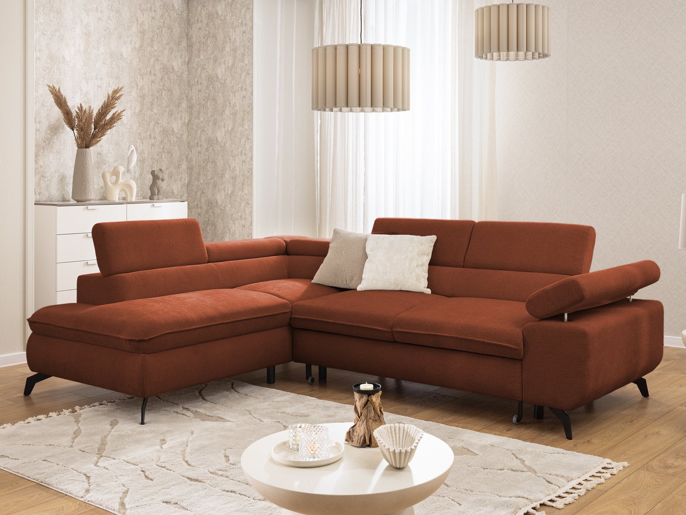 S-Style Möbel Ecksofa Bonnie mit Schlaffunktion Bettkasten und Kopfteilverstellung, mit Wellenfederung, Chenille-Stoff S-Style Möbel Ecksofa Bonnie mit Schlaffunktion Bettkasten und Kopfteilverstellung, mit Wellenfederung, Chenille-Stoff von S-Style Möbel