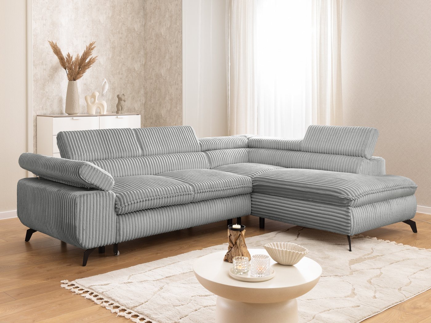 S-Style Möbel Ecksofa Bonnie mit Schlaffunktion Bettkasten und Kopfteilverstellung, mit Wellenfederung, Cord-Stoff S-Style Möbel Ecksofa Bonnie mit Schlaffunktion Bettkasten und Kopfteilverstellung, mit Wellenfederung, Cord-Stoff von S-Style Möbel