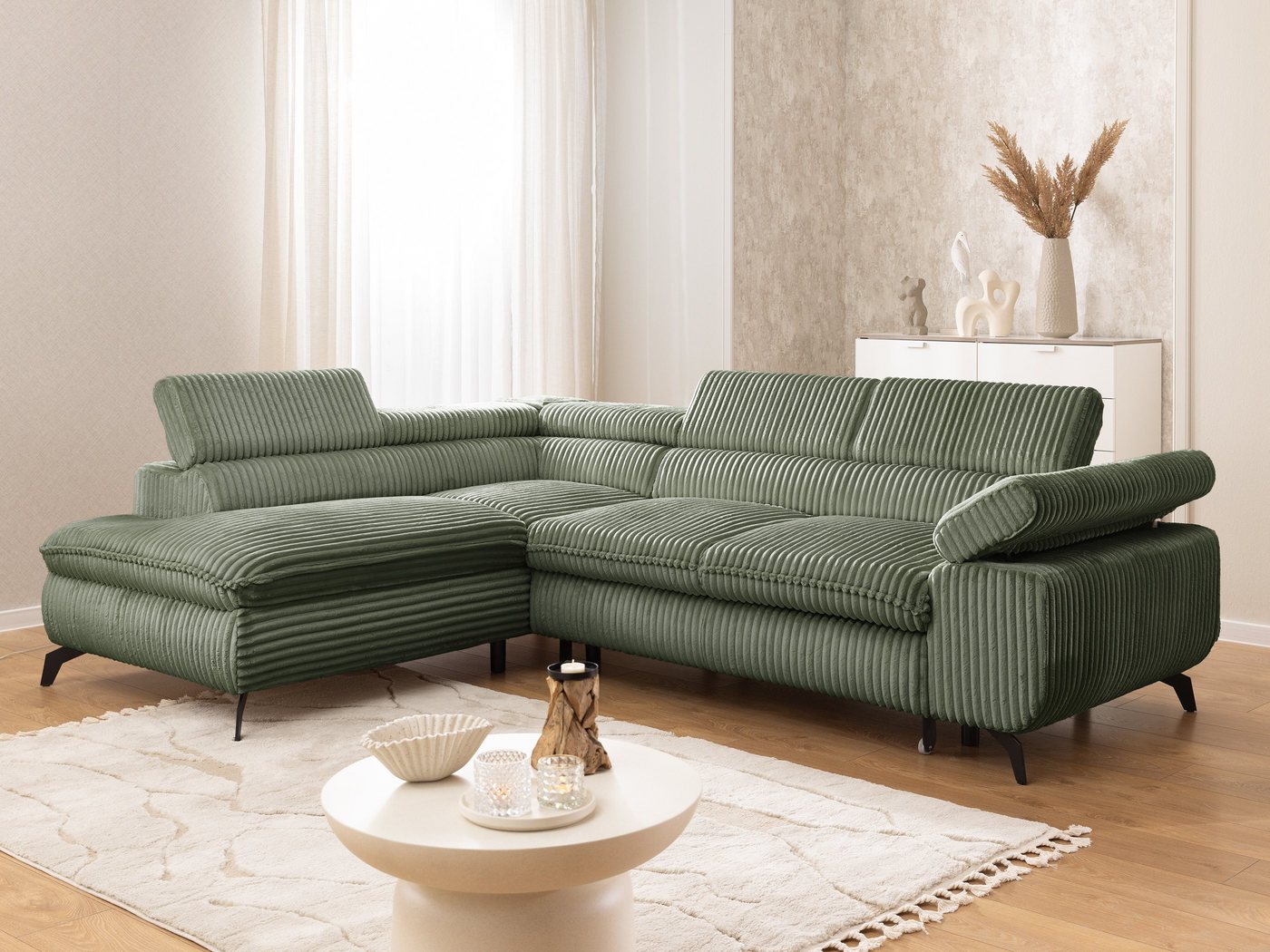 S-Style Möbel Ecksofa Bonnie mit Schlaffunktion Bettkasten und Kopfteilverstellung, mit Wellenfederung, Cord-Stoff S-Style Möbel Ecksofa Bonnie mit Schlaffunktion Bettkasten und Kopfteilverstellung, mit Wellenfederung, Cord-Stoff von S-Style Möbel