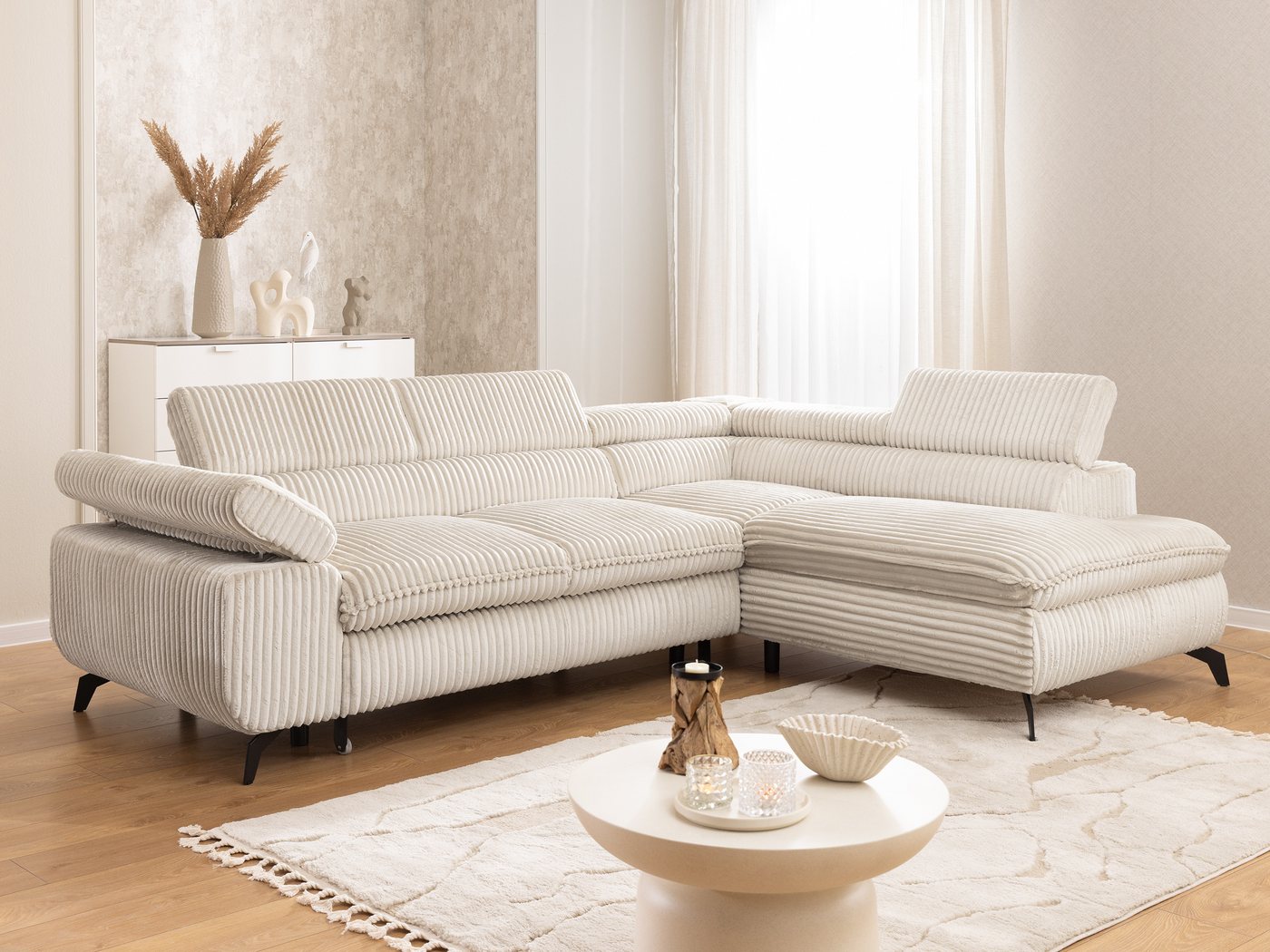 S-Style Möbel Ecksofa Bonnie mit Schlaffunktion Bettkasten und Kopfteilverstellung, mit Wellenfederung, Cord-Stoff S-Style Möbel Ecksofa Bonnie mit Schlaffunktion Bettkasten und Kopfteilverstellung, mit Wellenfederung, Cord-Stoff von S-Style Möbel