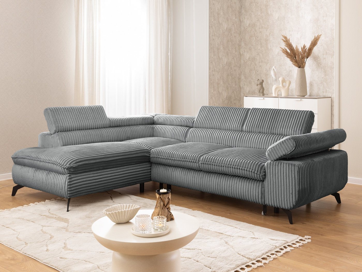 S-Style Möbel Ecksofa Bonnie mit Schlaffunktion Bettkasten und Kopfteilverstellung, mit Wellenfederung, Cord-Stoff S-Style Möbel Ecksofa Bonnie mit Schlaffunktion Bettkasten und Kopfteilverstellung, mit Wellenfederung, Cord-Stoff von S-Style Möbel
