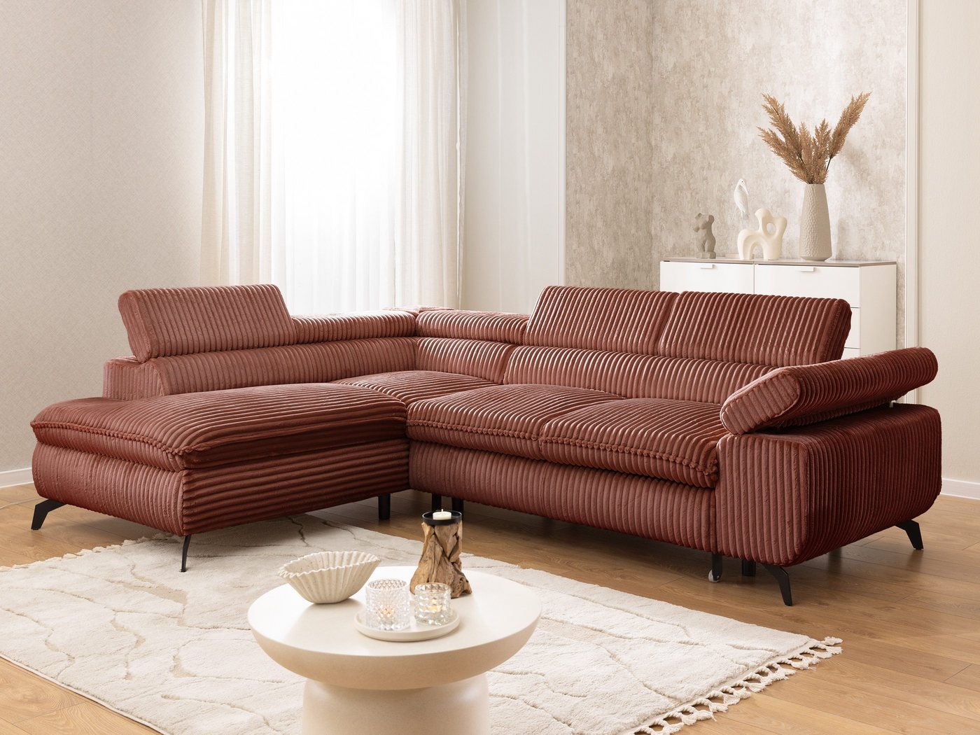 S-Style Möbel Ecksofa Bonnie mit Schlaffunktion Bettkasten und Kopfteilverstellung, mit Wellenfederung, Cord-Stoff S-Style Möbel Ecksofa Bonnie mit Schlaffunktion Bettkasten und Kopfteilverstellung, mit Wellenfederung, Cord-Stoff von S-Style Möbel