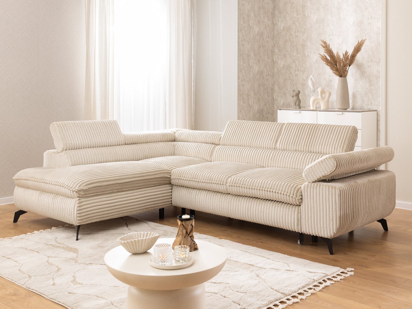 S-Style Möbel Ecksofa Bonnie mit Schlaffunktion Bettkasten und Kopfteilverstellung, mit Wellenfederung, Cord-Stoff S-Style Möbel Ecksofa Bonnie mit Schlaffunktion Bettkasten und Kopfteilverstellung, mit Wellenfederung, Cord-Stoff von S-Style Möbel