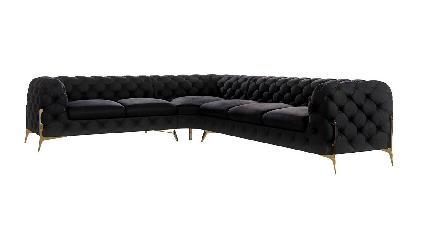 S-Style Möbel Ecksofa Chesterfield Ashley mit Goldene Metall Füßen, Die Eckeinheit kann entweder rechts- oder linkshändig sein, mit Wellenfederung von S-Style Möbel