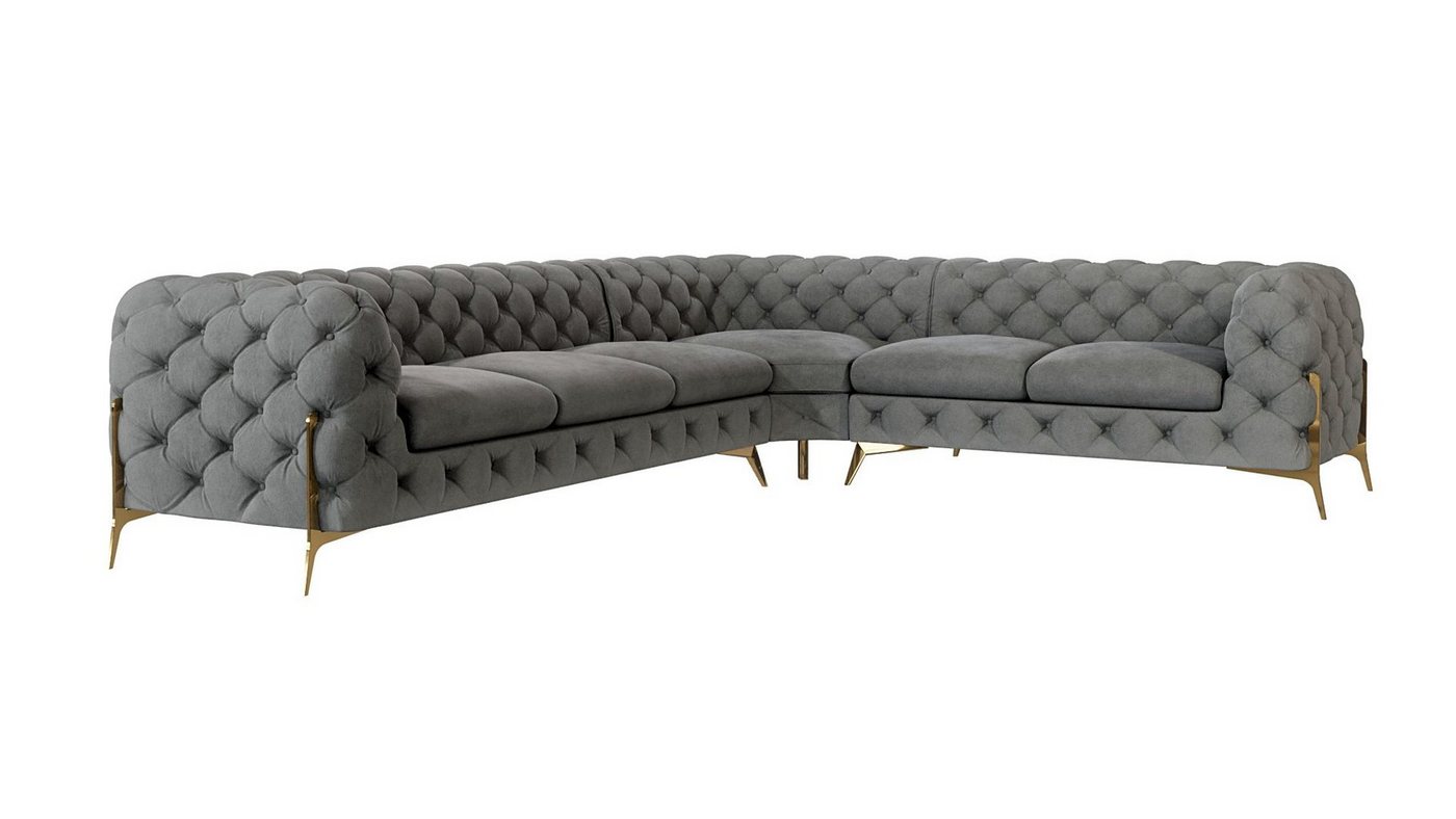 S-Style Möbel Ecksofa Chesterfield Ashley mit Goldene Metall Füßen, Die Eckeinheit kann entweder rechts- oder linkshändig sein, mit Wellenfederung von S-Style Möbel