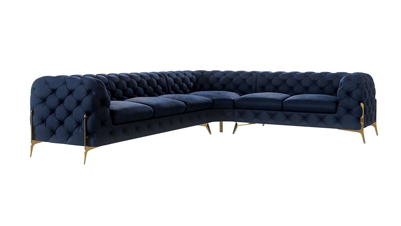 S-Style Möbel Ecksofa Chesterfield Ashley mit Goldene Metall Füßen, Die Eckeinheit kann entweder rechts- oder linkshändig sein, mit Wellenfederung von S-Style Möbel