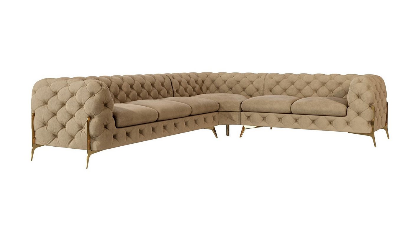 S-Style Möbel Ecksofa Chesterfield Ashley mit Goldene Metall Füßen, Die Eckeinheit kann entweder rechts- oder linkshändig sein, mit Wellenfederung von S-Style Möbel