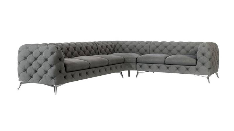 S-Style Möbel Ecksofa Kalina, Chesterfield mit Silbernen Metall Füßen, Die Eckeinheit kann entweder rechts- oder linkshändig sein, mit Wellenfederung von S-Style Möbel