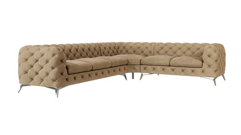 S-Style Möbel Ecksofa Kalina, Chesterfield mit Silbernen Metall Füßen, Die Eckeinheit kann entweder rechts- oder linkshändig sein, mit Wellenfederung von S-Style Möbel