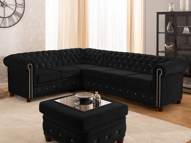 S-Style Möbel Ecksofa Chesterfield L-Form Cleo Blink aus Samt mit Kristallsteppung, mit Wellenfederung von S-Style Möbel
