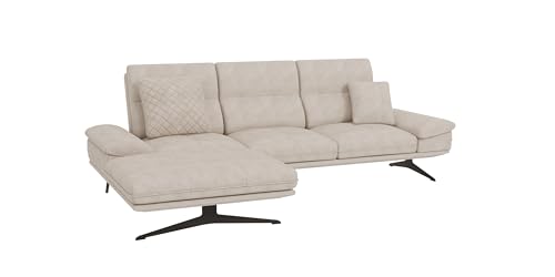 S-Style Möbel Ecksofa Eckcouch Sofa Couch 4 Sitzer L Form Metall Füße Schwarz Samt Stoff Links Kratzfest Freistehend ELSA Beige von S-Style Möbel