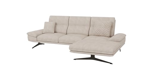 S-Style Möbel Ecksofa Eckcouch Sofa Couch 4 Sitzer L Form Metall Füße Schwarz Samt Stoff Rechts Kratzfest Freistehend ELSA Beige von S-Style Möbel