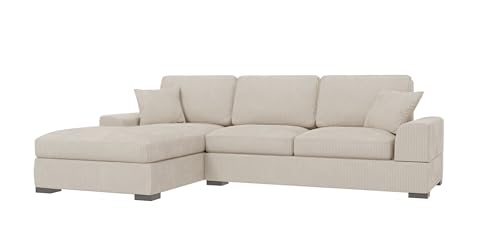 S-Style Möbel Ecksofa Eckcouch Sofa Couch 5 Sitzer L Form Holzfüße Schwarz Cord Stoff Links Kratzfest Freistehend Freya Beige von S-Style Möbel