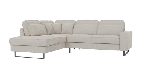 S-Style Möbel Ecksofa Eckcouch Sofa Couch 6 Sitzer L Form Metall Füße Schwarz Cord Stoff Links Kratzfest Freistehend Quin Beige von S-Style Möbel