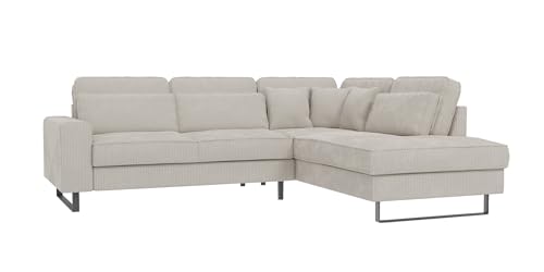 S-Style Möbel Ecksofa Eckcouch Sofa Couch 6 Sitzer L Form Metall Füße Schwarz Cord Stoff Rechts Kratzfest Freistehend Quin Beige von S-Style Möbel