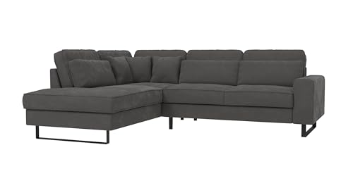 S-Style Möbel Ecksofa Eckcouch Sofa Couch 6 Sitzer L Form Metall Füße Schwarz Samt Stoff Links Kratzfest Freistehend Zeal Grau von S-Style Möbel