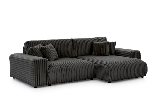 S-Style Möbel Ecksofa Eckcouch - Sofa mit Schlaffunktion - Schlafsofa - 4 Sitzer L Form Rechts - Schwarze Füße - Plüschcord - Freistehend - Mollis Dunkelgrau S-Style Möbel Ecksofa Eckcouch - Sofa mit Schlaffunktion - Schlafsofa - 4 Sitzer L Form Rechts - Schwarze Füße - Plüschcord - Freistehend - Mollis Dunkelgrau von S-Style Möbel