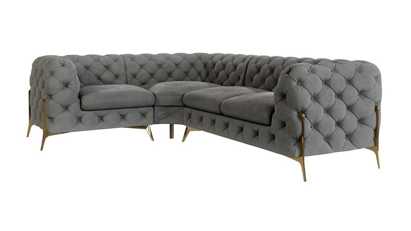 S-Style Möbel Ecksofa Chesterfield Ashley mit Goldene Metall Füßen, Die Eckeinheit kann entweder rechts- oder linkshändig sein, mit Wellenfederung von S-Style Möbel