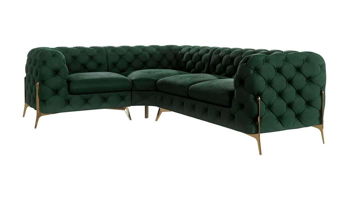 S-Style Möbel Ecksofa Chesterfield Ashley mit Goldene Metall Füßen, Die Eckeinheit kann entweder rechts- oder linkshändig sein, mit Wellenfederung von S-Style Möbel