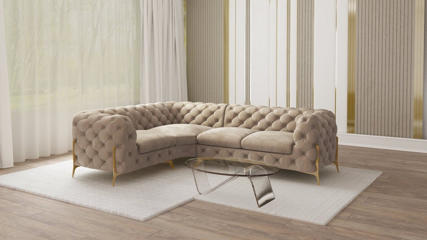 S-Style Möbel Ecksofa Chesterfield Ashley mit Goldene Metall Füßen, Die Eckeinheit kann entweder rechts- oder linkshändig sein, mit Wellenfederung von S-Style Möbel