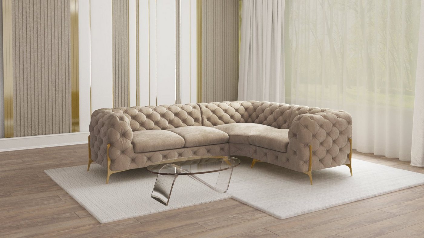 S-Style Möbel Ecksofa Chesterfield Ashley mit Goldene Metall Füßen, Die Eckeinheit kann entweder rechts- oder linkshändig sein, mit Wellenfederung von S-Style Möbel