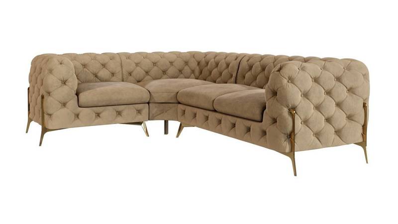 S-Style Möbel Ecksofa Ashley, Chesterfield mit Goldenen Metall Füßen, Wellenfederung von S-Style Möbel