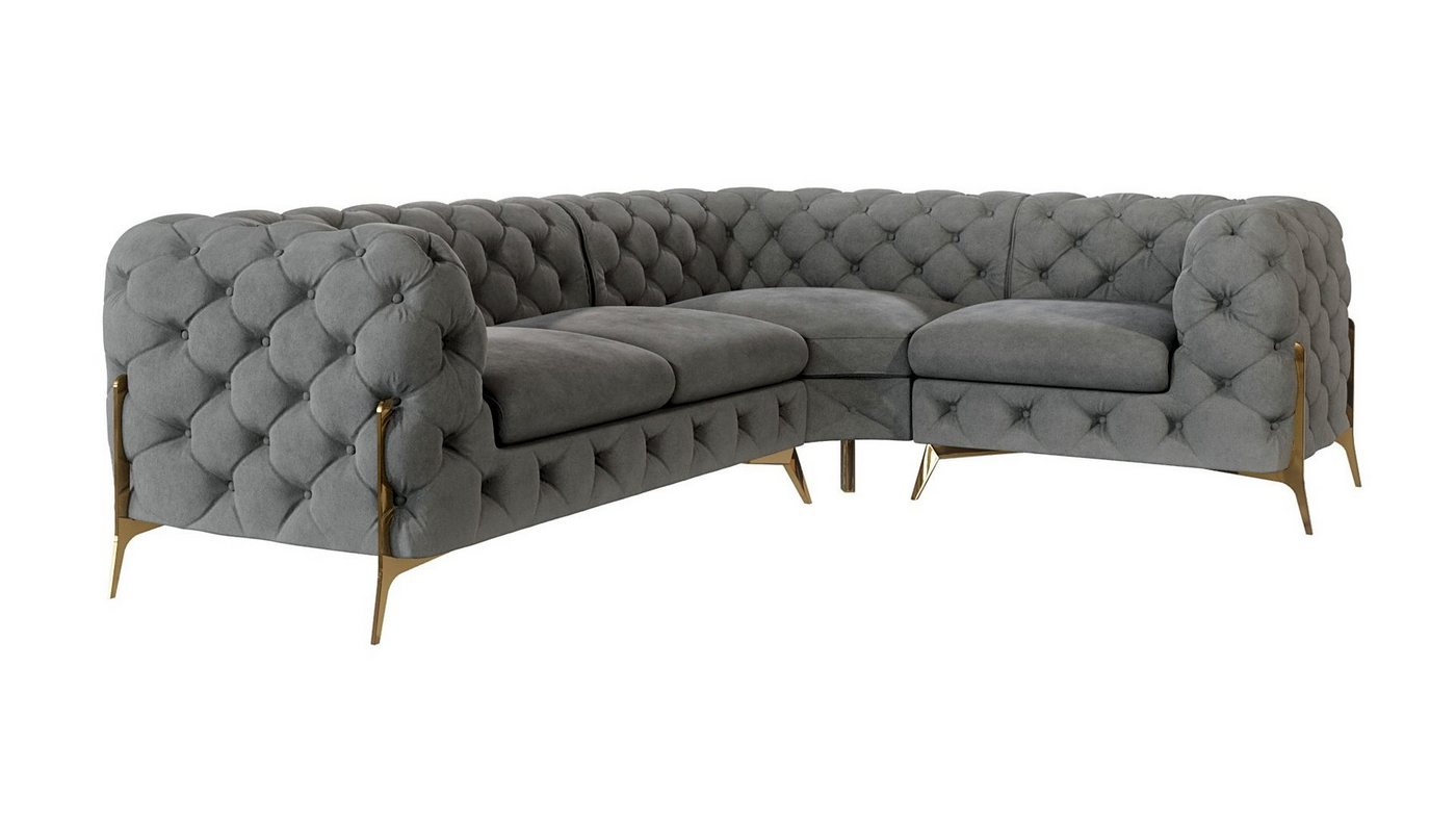 S-Style Möbel Ecksofa Chesterfield Ashley mit Goldene Metall Füßen, Die Eckeinheit kann entweder rechts- oder linkshändig sein, mit Wellenfederung von S-Style Möbel