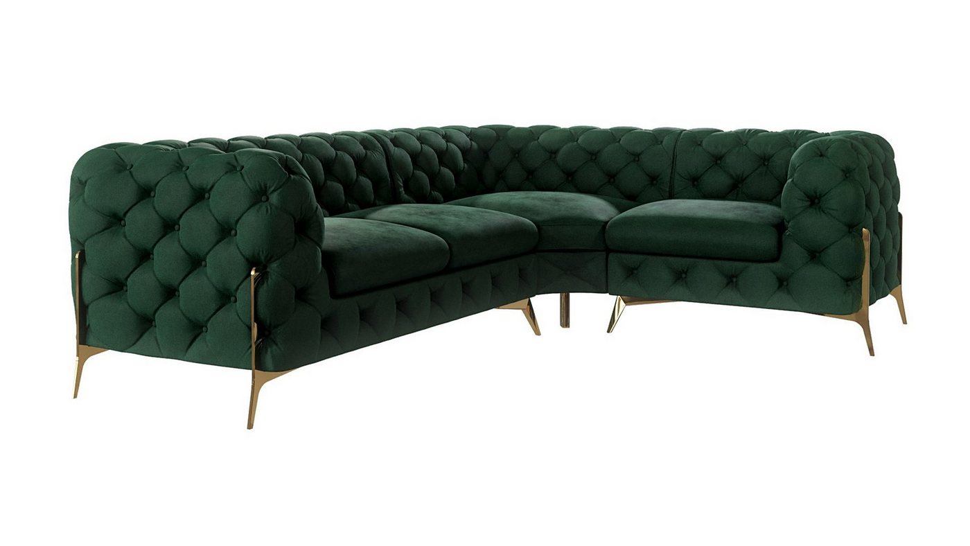 S-Style Möbel Ecksofa Chesterfield Ashley mit Goldene Metall Füßen, Die Eckeinheit kann entweder rechts- oder linkshändig sein, mit Wellenfederung von S-Style Möbel