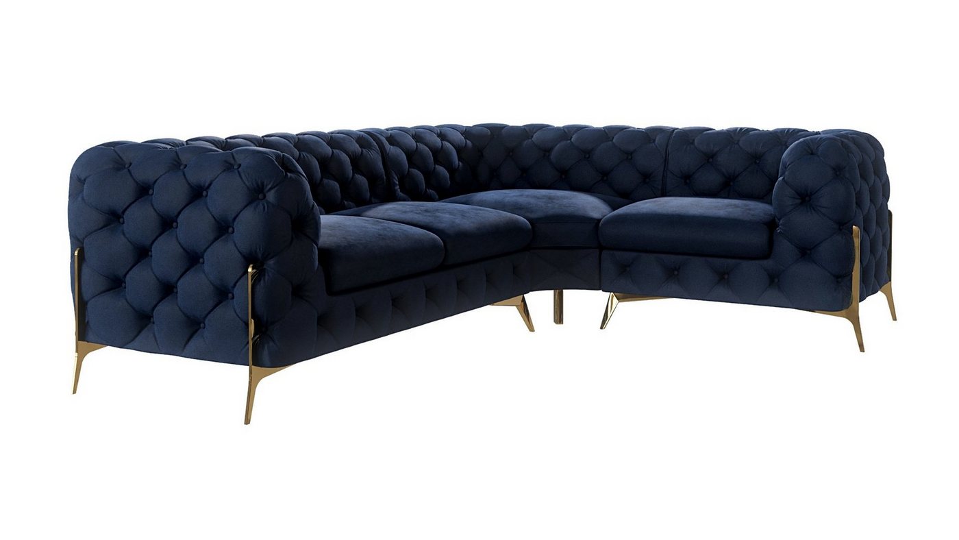 S-Style Möbel Ecksofa Chesterfield Ashley mit Goldene Metall Füßen, Die Eckeinheit kann entweder rechts- oder linkshändig sein, mit Wellenfederung von S-Style Möbel