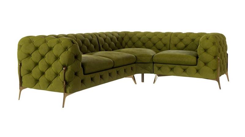 S-Style Möbel Ecksofa Ashley, Chesterfield mit Goldenen Metall Füßen, Wellenfederung von S-Style Möbel