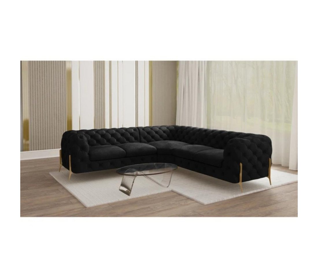 S-Style Möbel Ecksofa Chesterfield Ashley mit Goldene Metall Füßen, mit Wellenfederung von S-Style Möbel