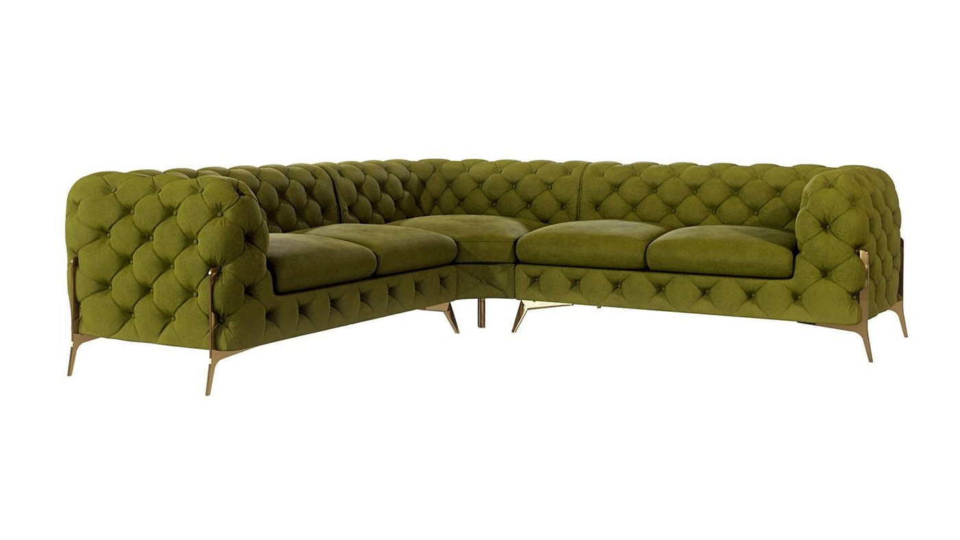 S-Style Möbel Ecksofa Chesterfield Ashley mit Goldene Metall Füßen, mit Wellenfederung von S-Style Möbel