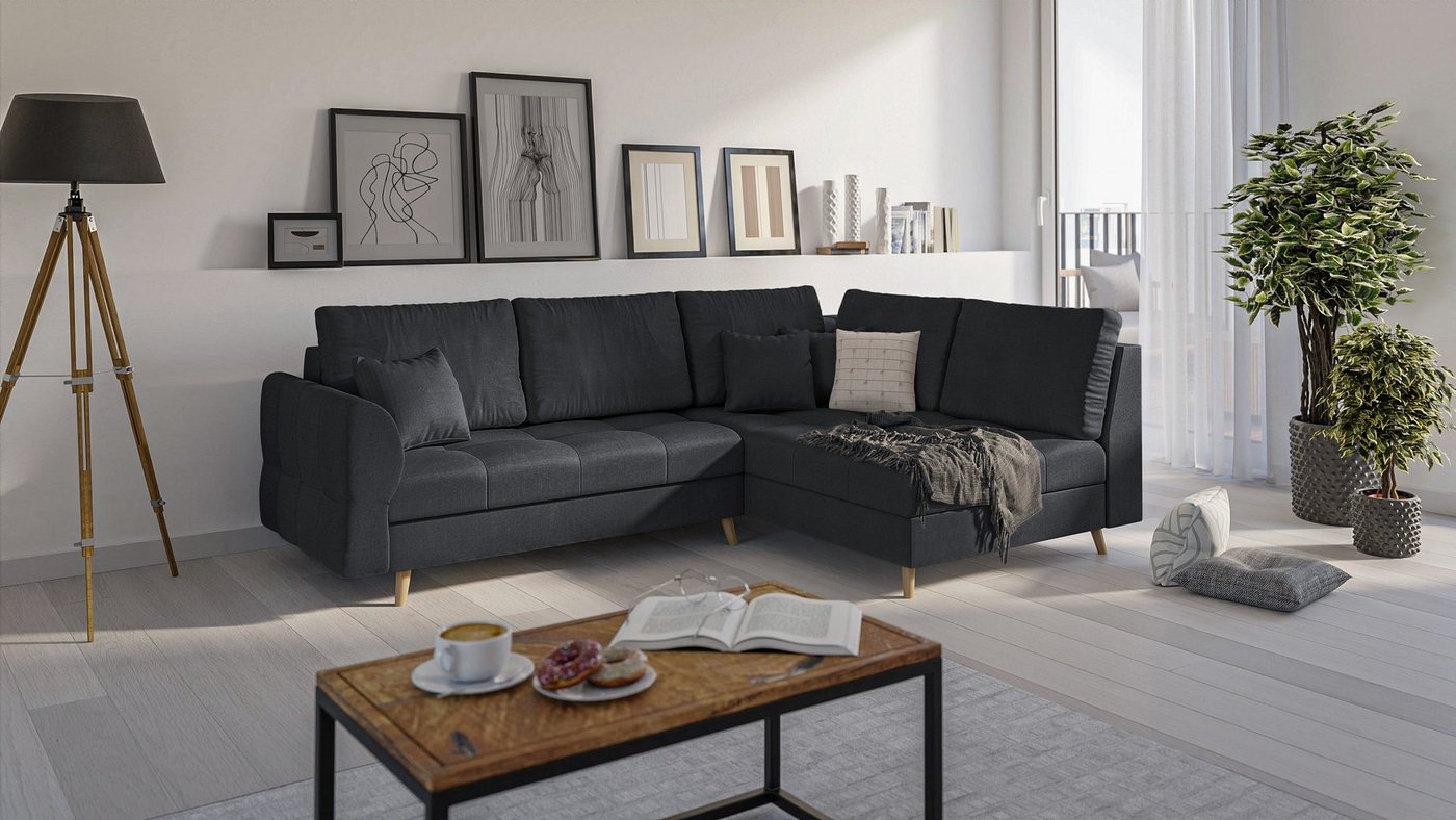 S-Style Möbel Ecksofa Cuba im skandinavischen Design, Ottomane links oder rechts bestellbar, mit Wellenfederung von S-Style Möbel