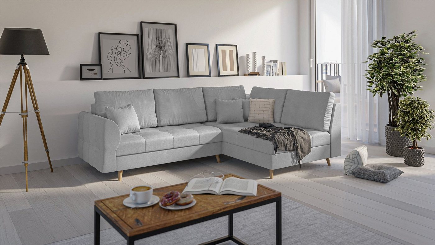 S-Style Möbel Ecksofa Cuba im skandinavischen Design, Ottomane links oder rechts bestellbar, mit Wellenfederung von S-Style Möbel